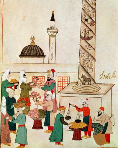 Een Bazaar in Istanbul, c.1580 door Islamic School